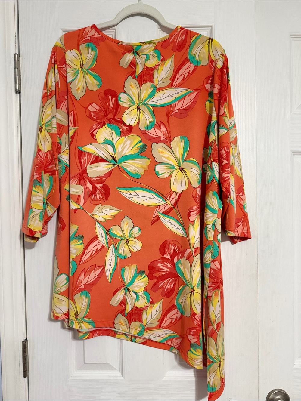 Susan Graver Floral Scoop Neck Tunic Top asymmetrical tie side size 2X tropical - Picture 9 of 10